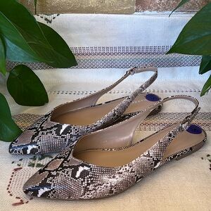 NEW Madden Girl Women’s Snake Print Pointed Toe Slingback Flats Size 8.5